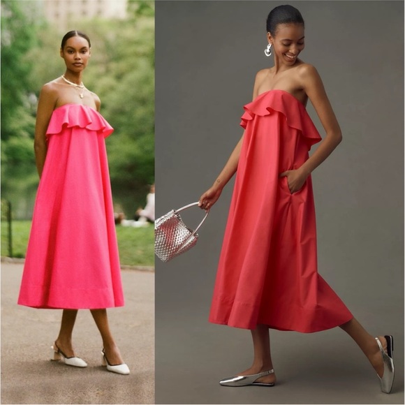 NWT By Anthropologie Strapless Flounce A-Line Midi Dress Size Small - Picture 3 of 11